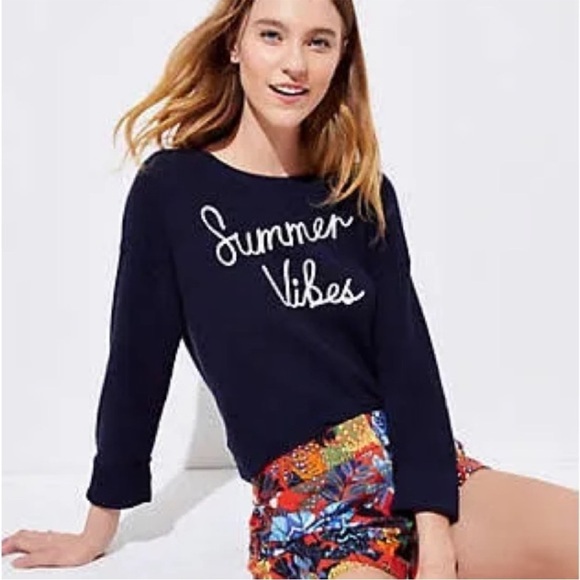 Loft Summer Vibe Blue Light Sweater Large - Picture 2 of 6